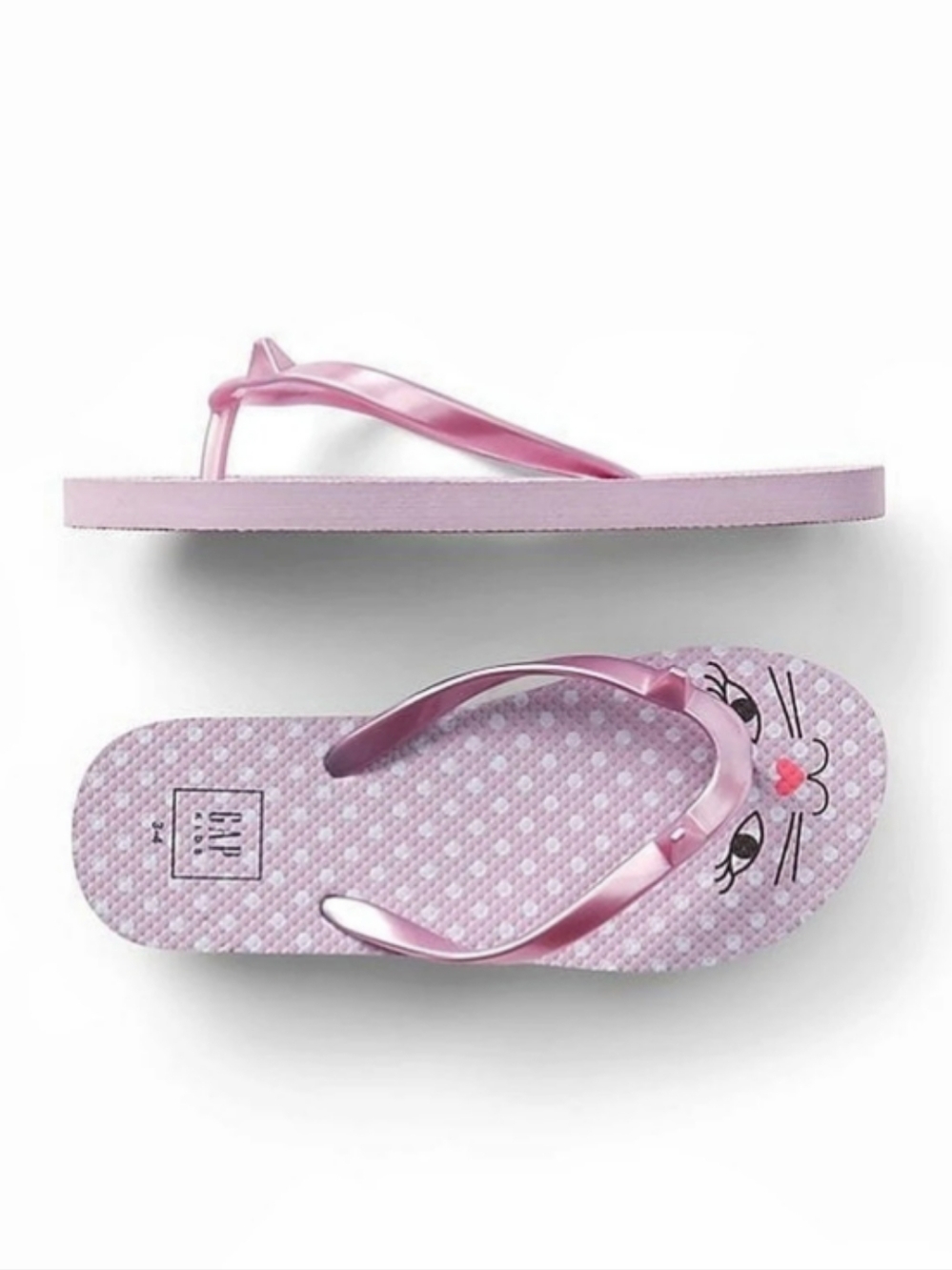 Gap Kids Girls Cat Face Polka Dot Flip Flops Pink